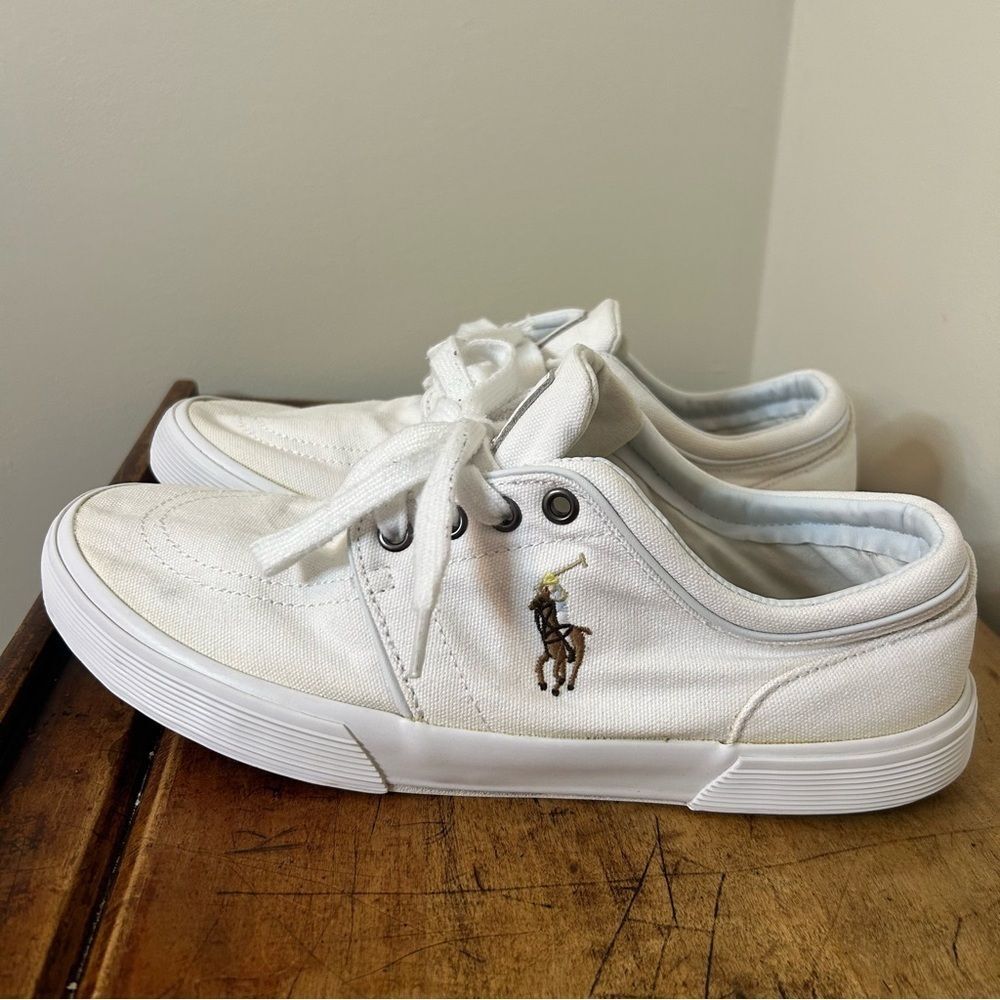 Polo Ralph Lauren 9D Faxon Low Top White Canvas Sneakers Casual Shoes Preppy